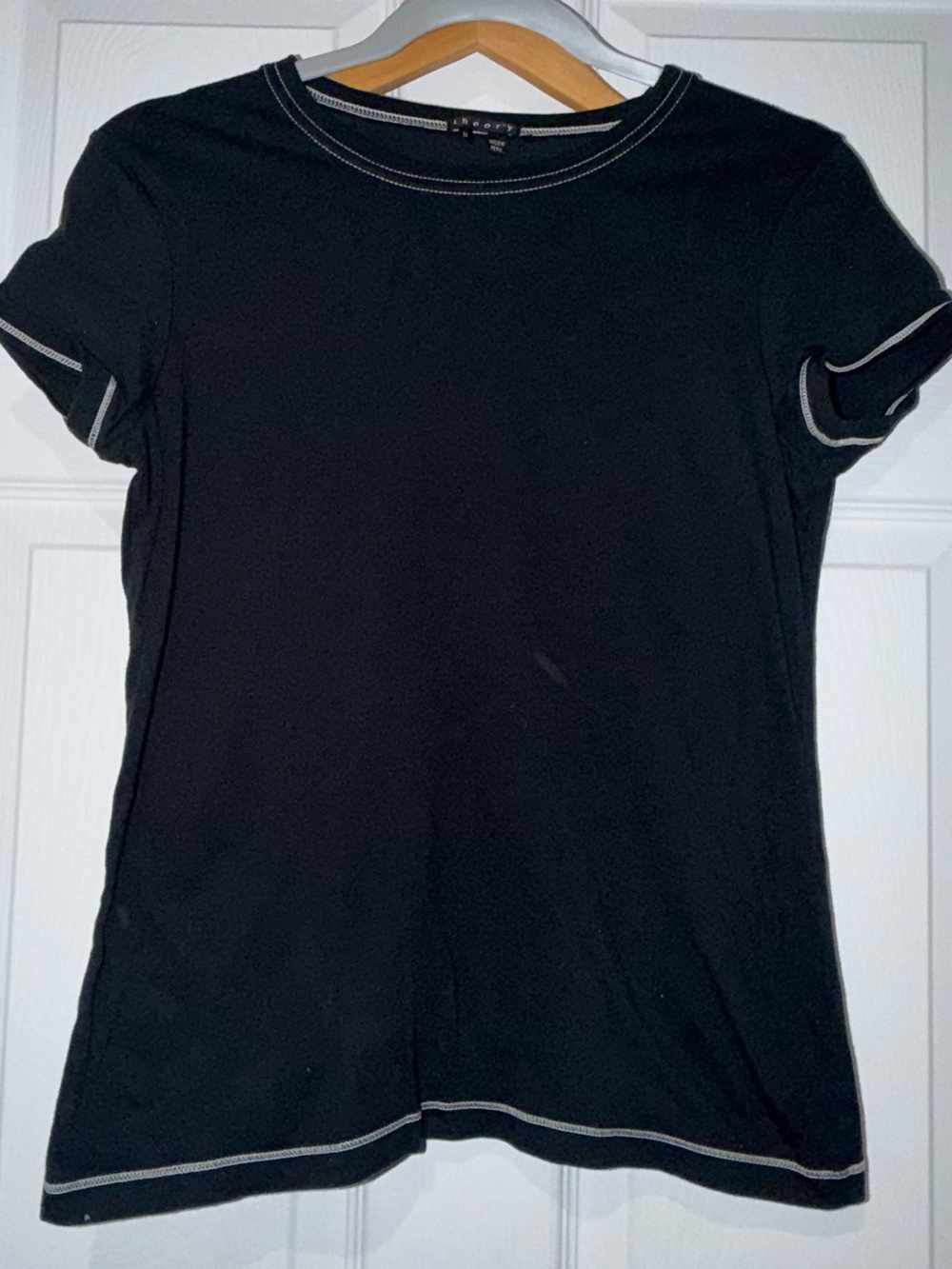 Theory Black Short Sleeve Crew with Contrast Stitching